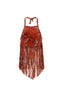 MIDNIGHT FRINGE TOP IN CROC-RED