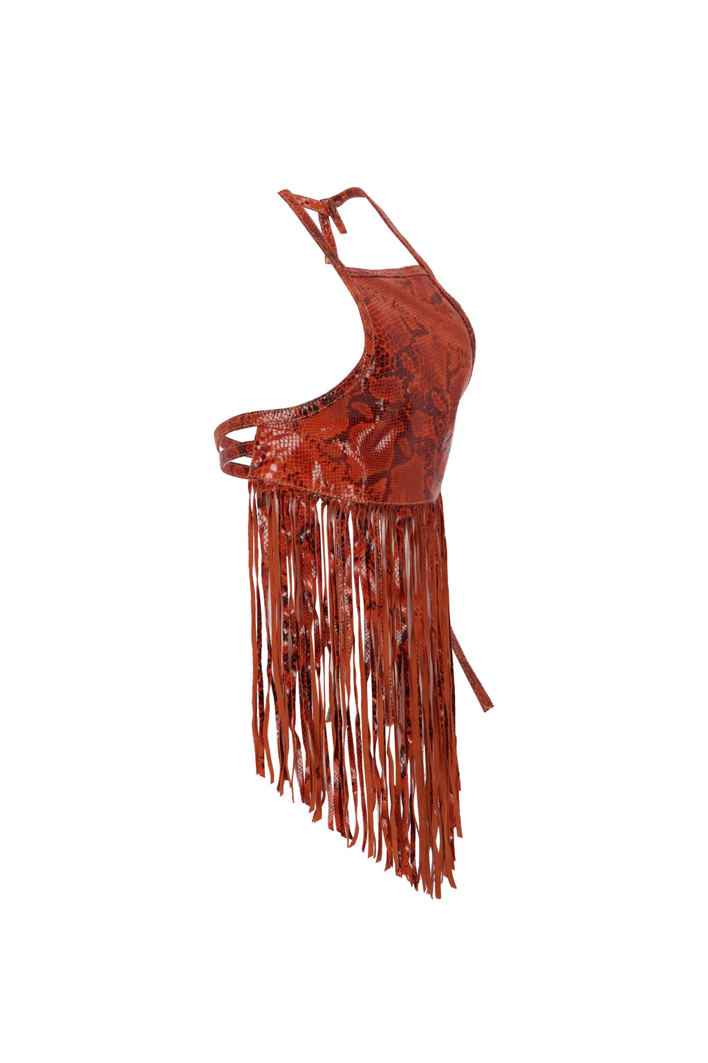 MIDNIGHT FRINGE TOP IN CROC-RED