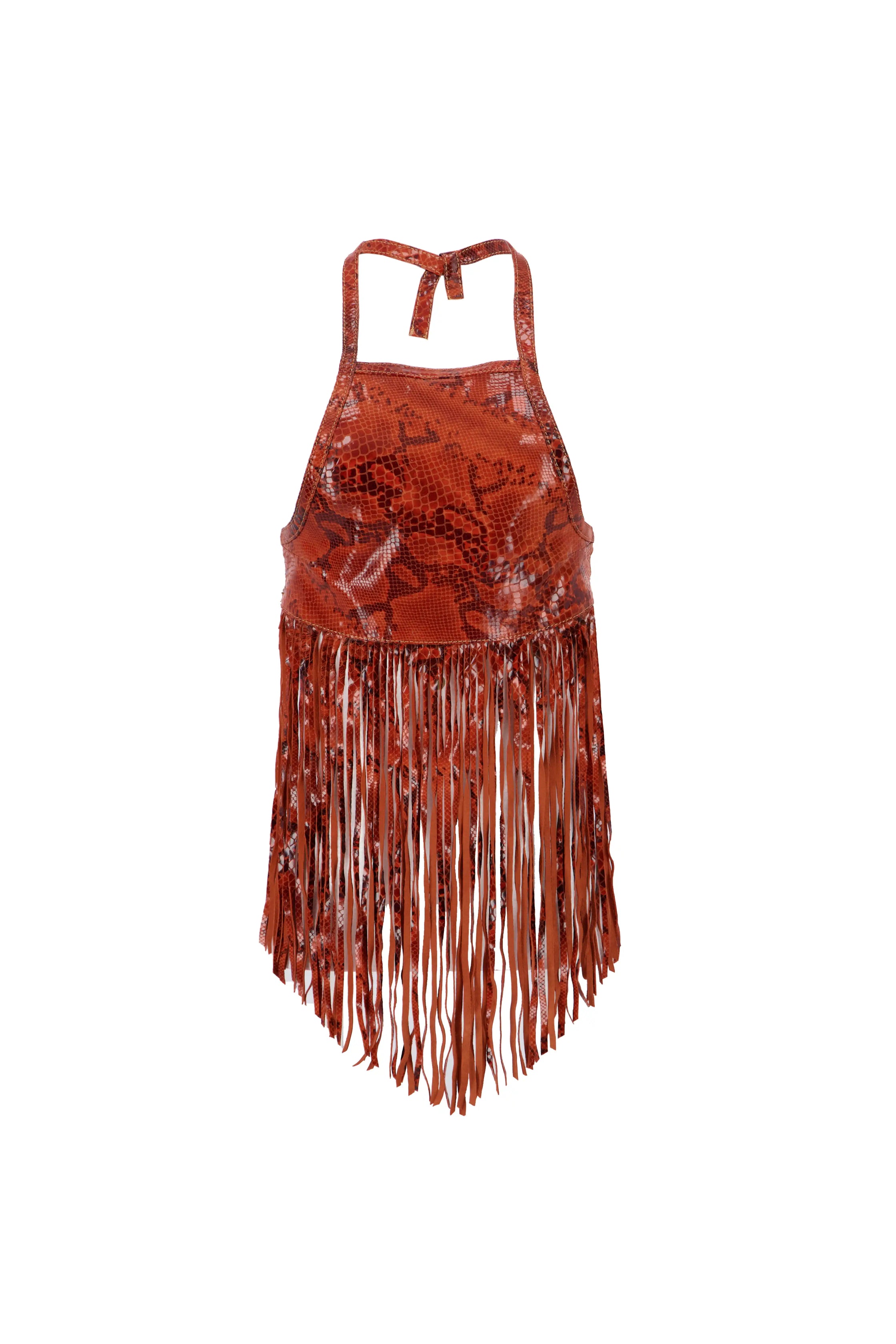 MIDNIGHT FRINGE TOP IN CROC-RED