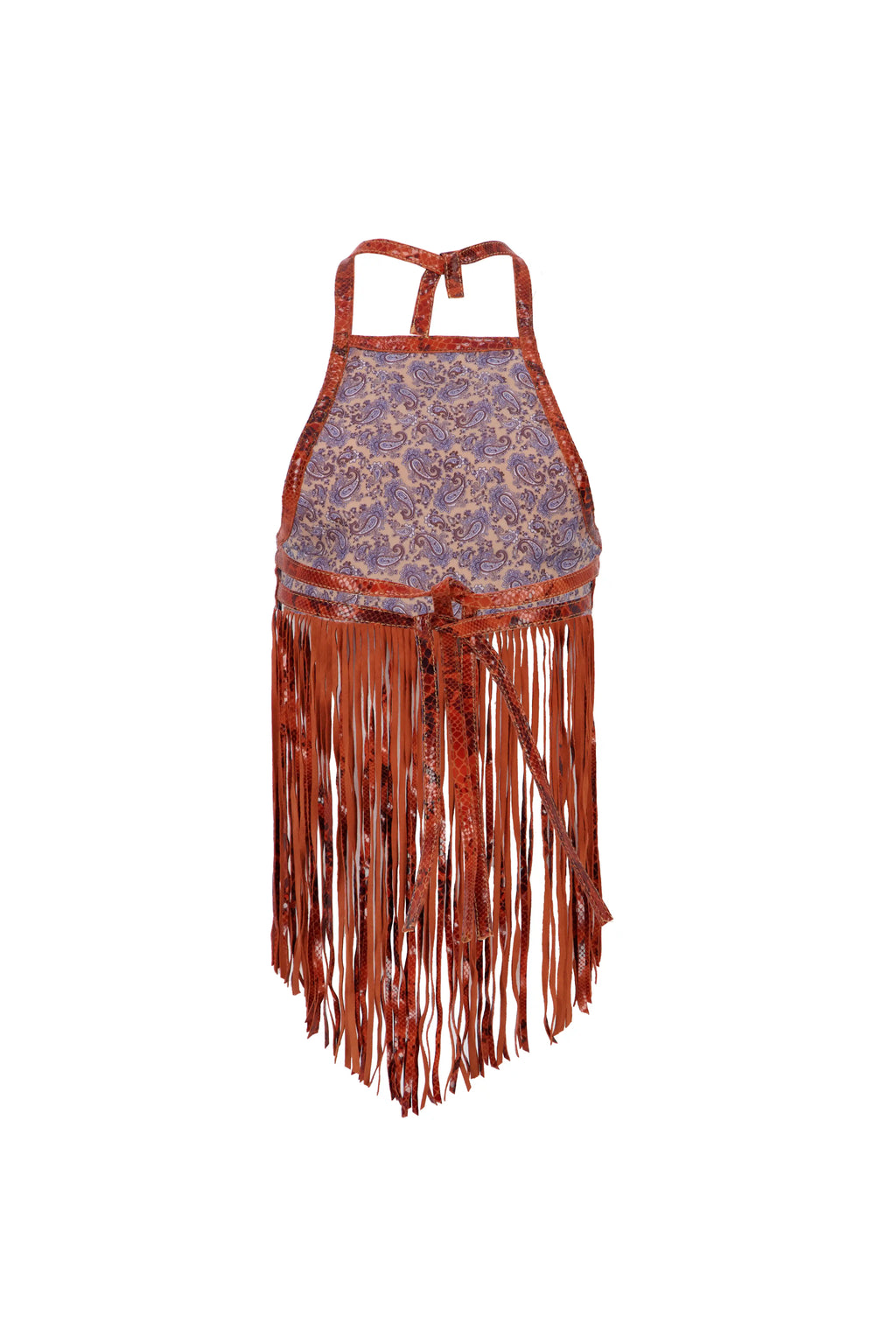 MIDNIGHT FRINGE TOP IN CROC-RED