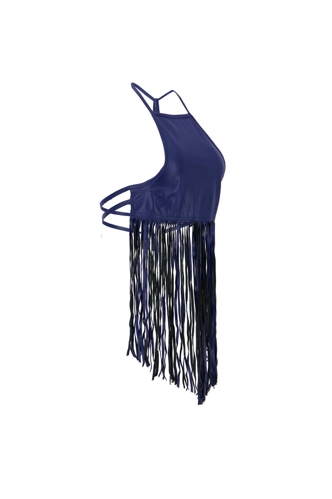 MIDNIGHT FRINGE TOP IN BLUE Main Image